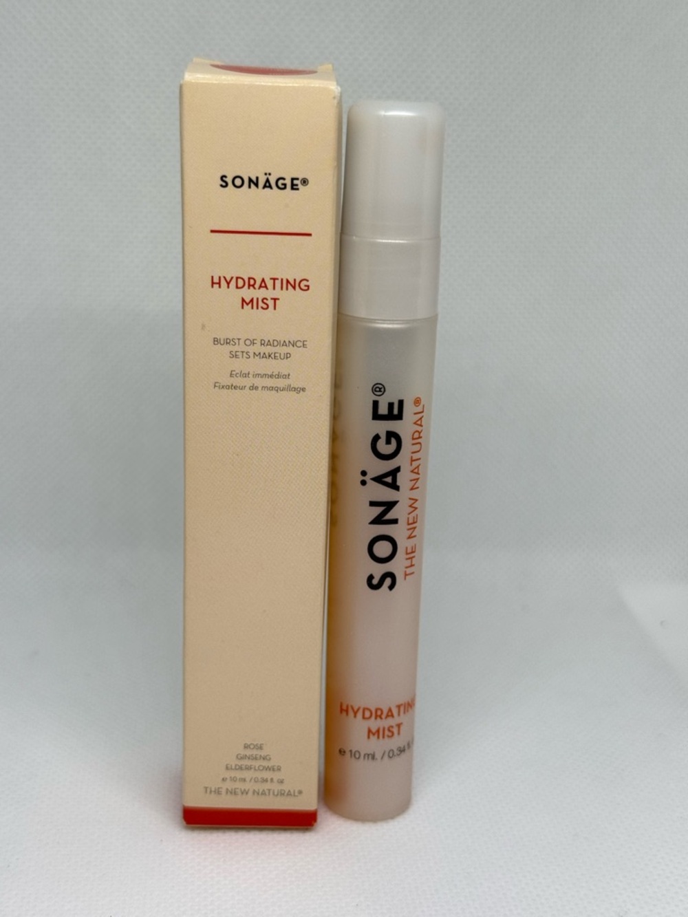 “NEW Sonäge Hydrating Mist 10ml Mini Rose Facial Spray Travel Size Vegan”
